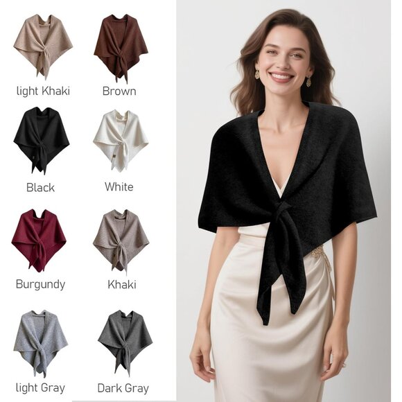 Versatile Women's Poncho Shawl - Black Pashmina Blend for All Occasions - Picture 6 of 8